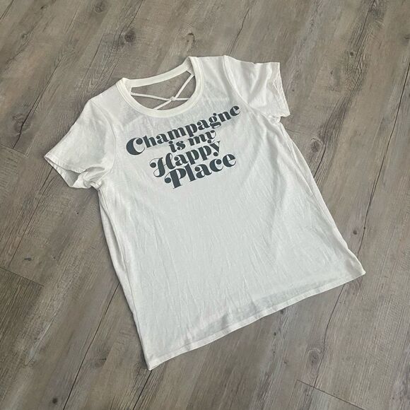 Chaser White “Champagne is my happy place” T-shirt with Open Back - Picture 3 of 9